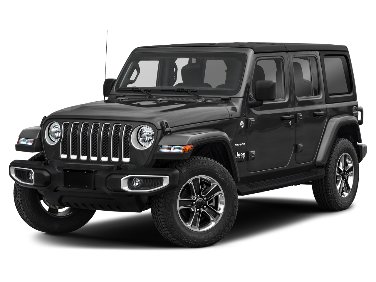 2022 Jeep Wrangler Unlimited Sahara in Black Clearcoat — front three-quarter view