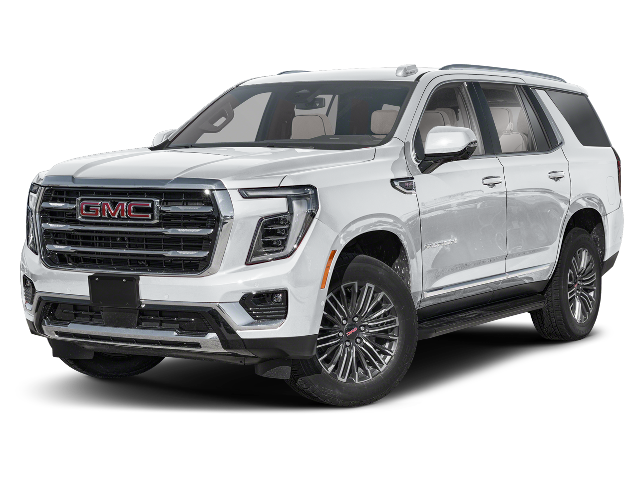 2025 GMC Yukon Denali in Summit White — front three-quarter view