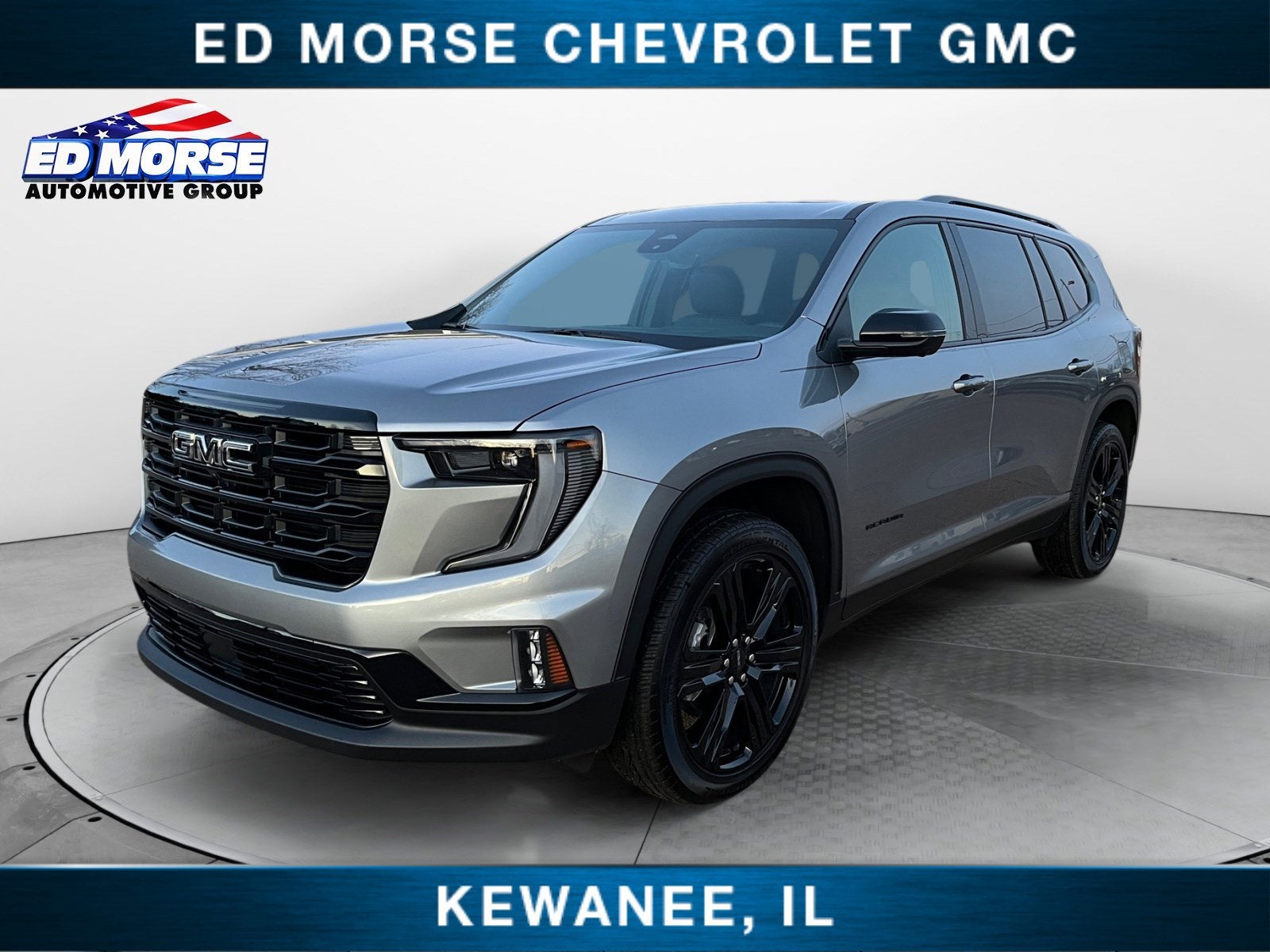 2026 GMC Acadia Elevation in Sterling Metallic — front three-quarter view