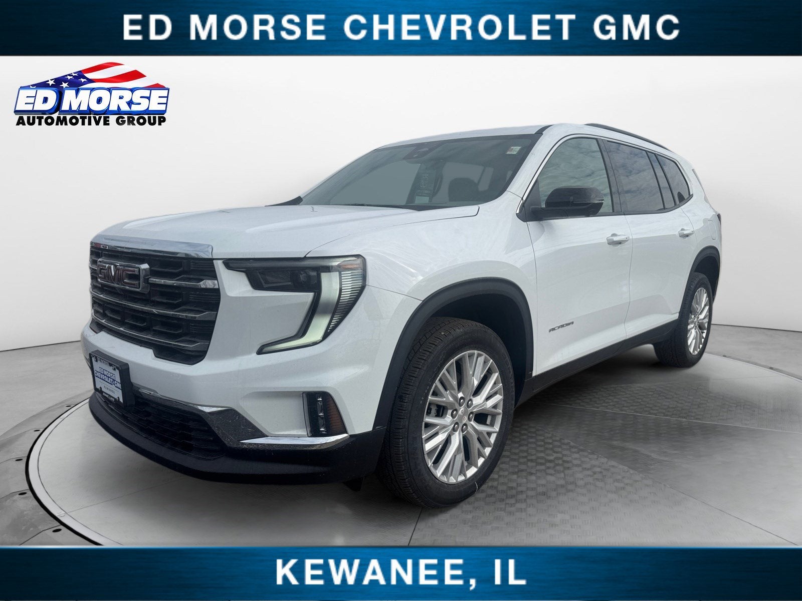 2026 GMC Acadia Elevation in Summit White — front three-quarter view