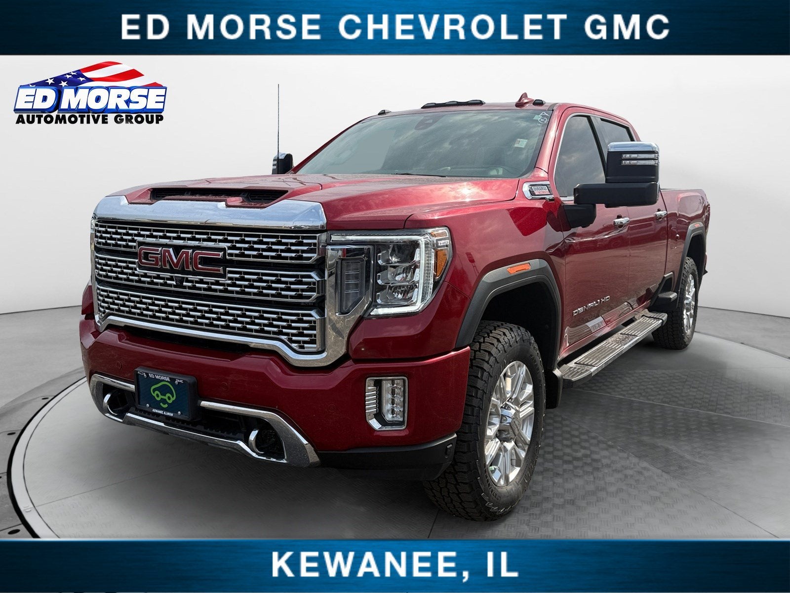 2021 GMC Sierra 2500 HD Denali in Cayenne Red Tintcoat — front three-quarter view