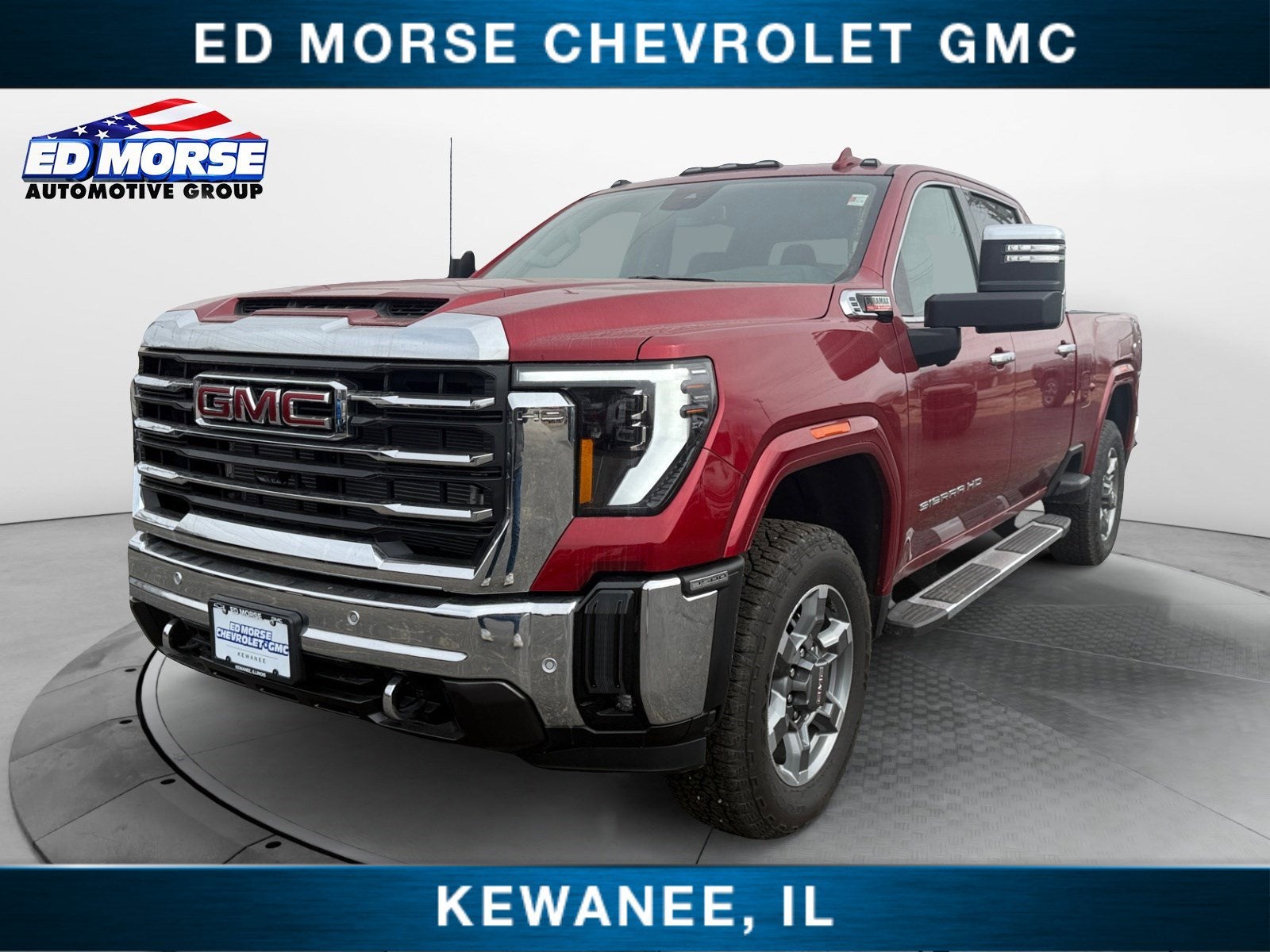 2025 GMC Sierra 3500 HD SLT in Volcanic Red Tintcoat — front three-quarter view